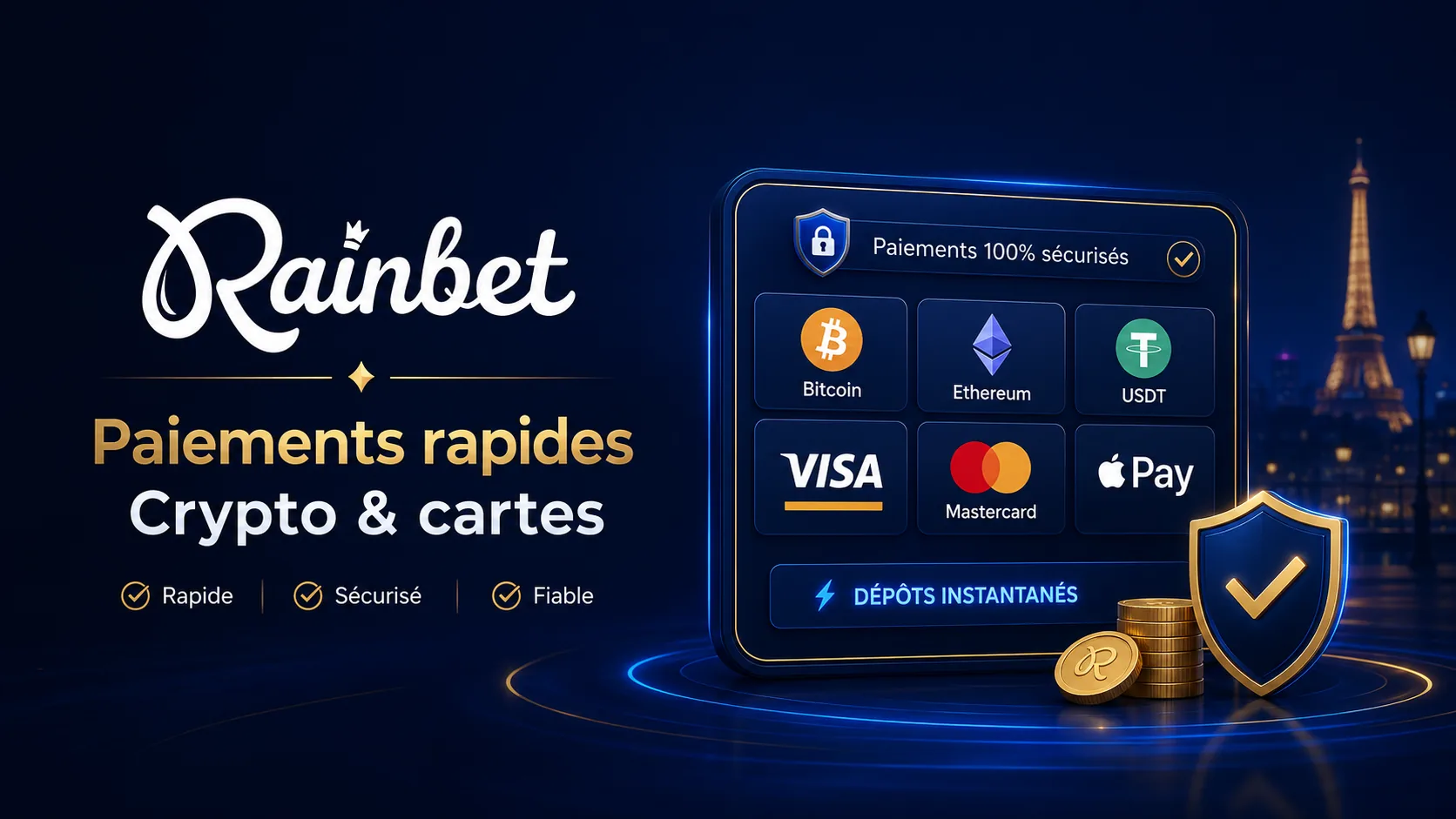 Paiements rapides Rainbet avec crypto et cartes