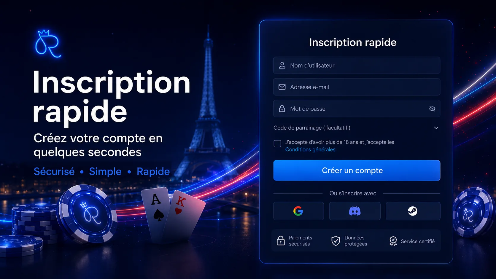 Inscription rapide Rainbet avec formulaire de compte