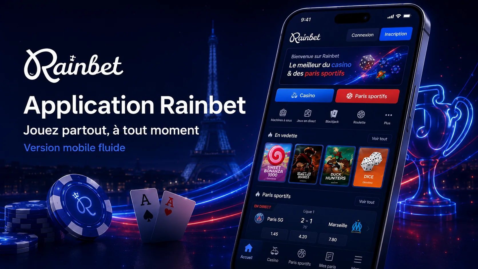 Application mobile Rainbet avec casino et cashier