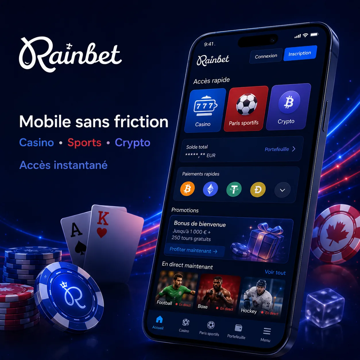 Wallet mobile Rainbet pour casino et paiements