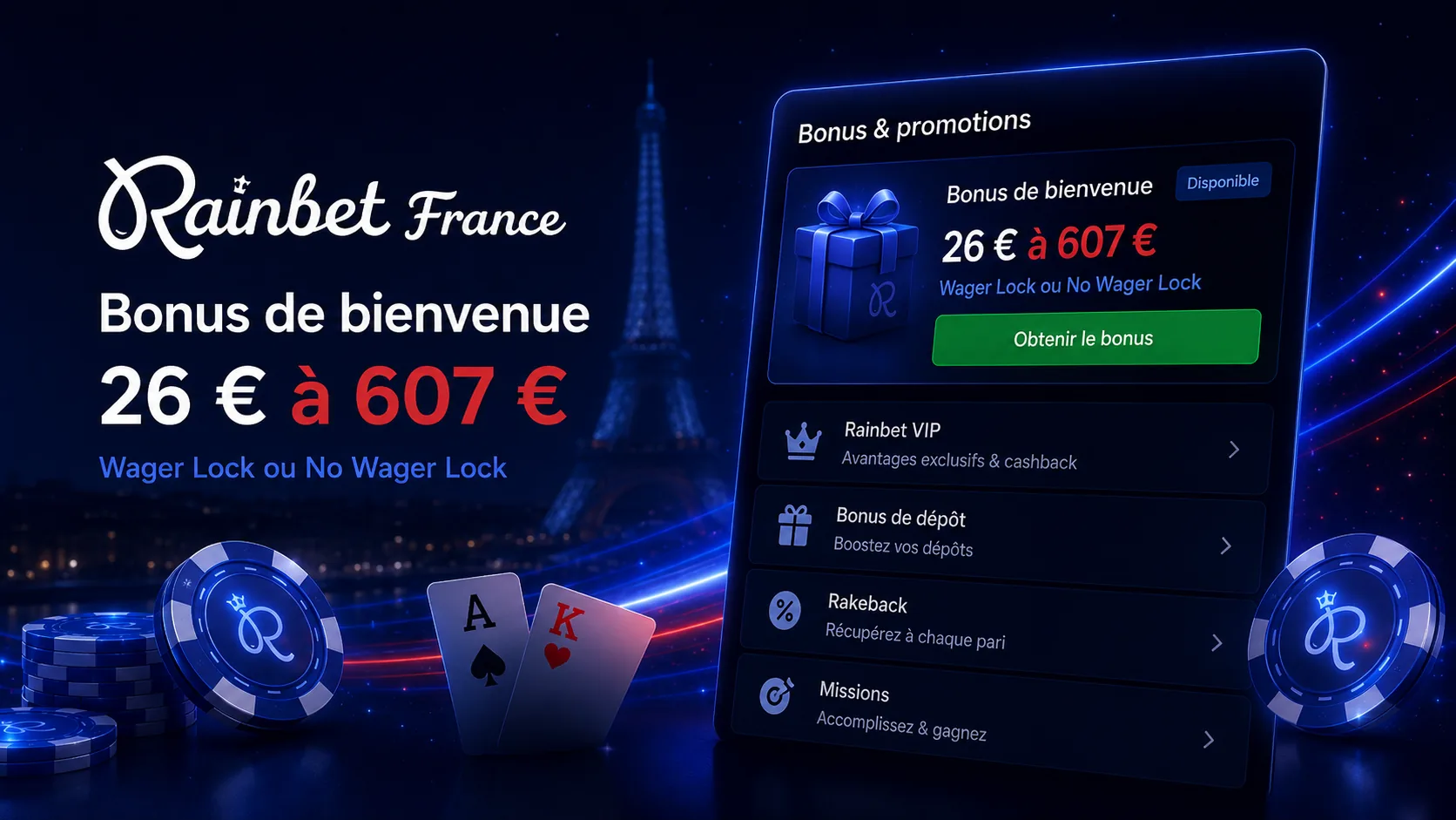 Panneau Rainbet bonus de bienvenue et free spins